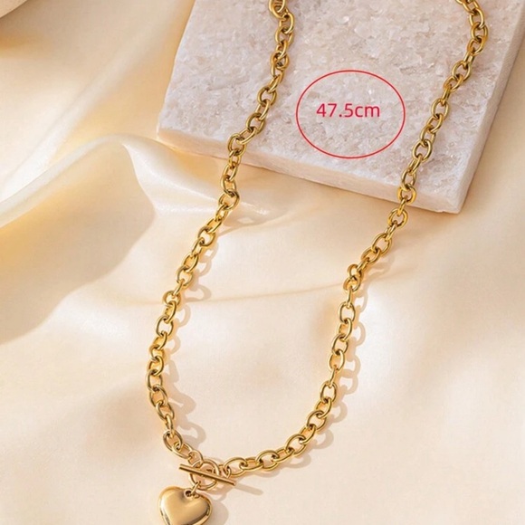 1pc Fashionable Summer Golden Stainless Steel OT Buckle Heart-Shaped Pendant - Picture 3 of 3